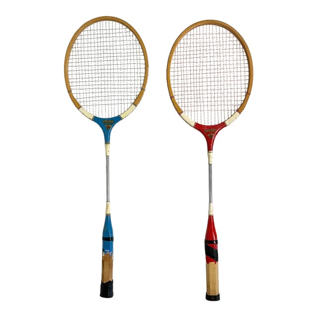 Mid-Century Boho Chic Vintage Badminton Rackets - Set of 2. For Sale