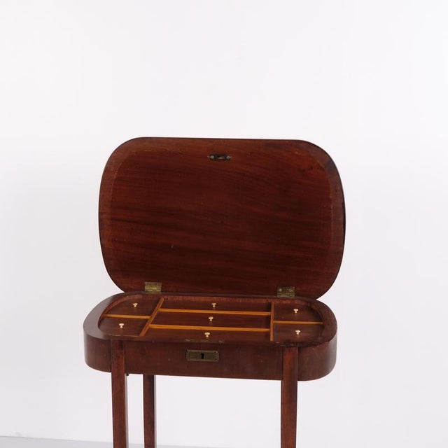 Wood Mahogany Lamp Table or Sewing Table with Brass Lock and Tapered Legs, 1920 For Sale - Image 7 of 15