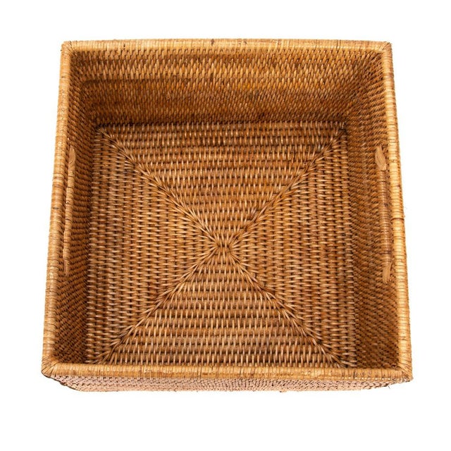 Artifacts Rattan Square Storage Basket with Handles in Honey Brown - 12" For Sale In Houston - Image 6 of 8