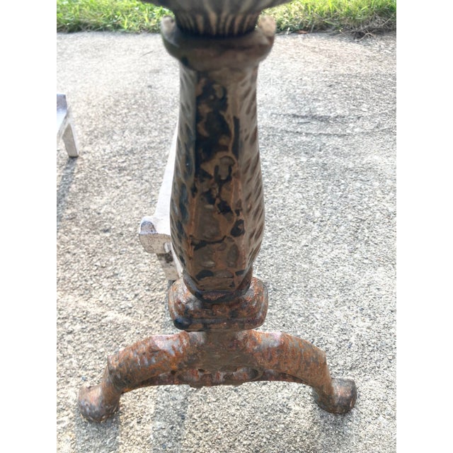 Early 19th Century Antique Patinated Chippendale Ball Wrought Iron Fire Dogs- a Pair For Sale - Image 5 of 9