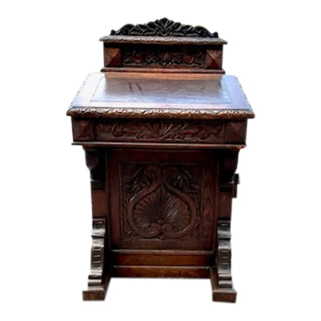 19th Century English Carved Oak Davenport For Sale