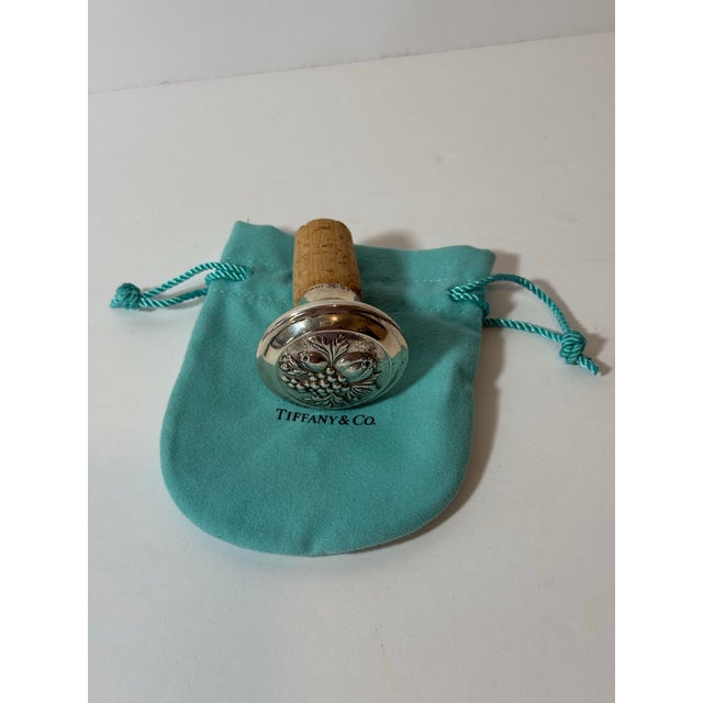 Mid 20th Century Rare Vintage Tiffany & Co. Sterling Silver Grape Wine Bottle Stopper With Pouch Ex For Sale - Image 5 of 12