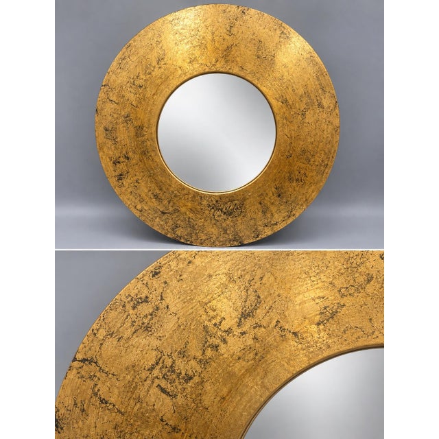 Distressed Gold and Black Round Wall Mirror For Sale - Image 4 of 4
