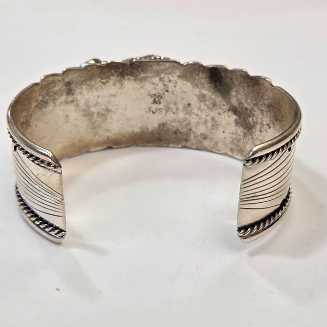 Mid 20th Century Mid 20th Century Running Bear Sterling Silver Navajo Cuff Bracelet Kingsman Turquoise & Tigers Eye Gemstone Claw by James Shay For Sale - Image 5 of 6
