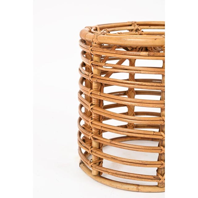 Rattan and Wicker Round Pouf Stool attributed to Tito Agnoli, Italy, 1960s For Sale - Image 6 of 12