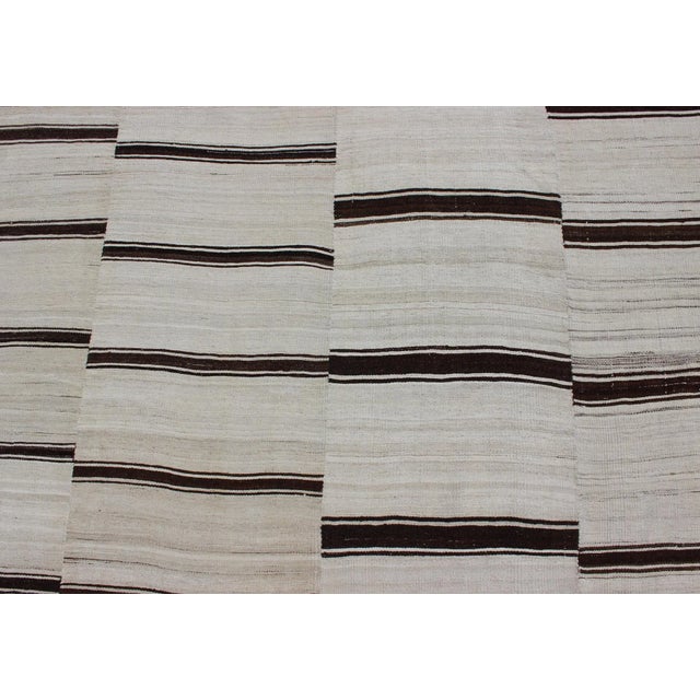 Mid 20th Century Large Vintage Turkish Kilim Rug With Vertical Stripes in Cream and Brown Stripes For Sale - Image 10 of 13