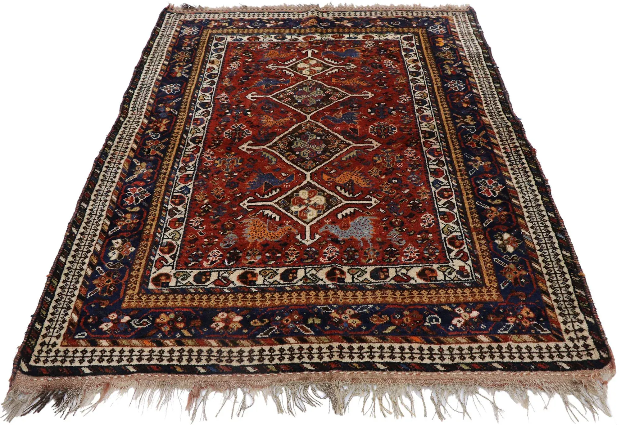 Vintage Persian Shiraz Rug - 04'01 X 05'07 | Chairish