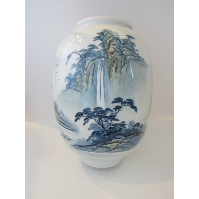 Ceramic Monumental Chinoiserie Botanical Japanese Scenic Baluster Vase With Calligraphy Signature For Sale - Image 7 of 16