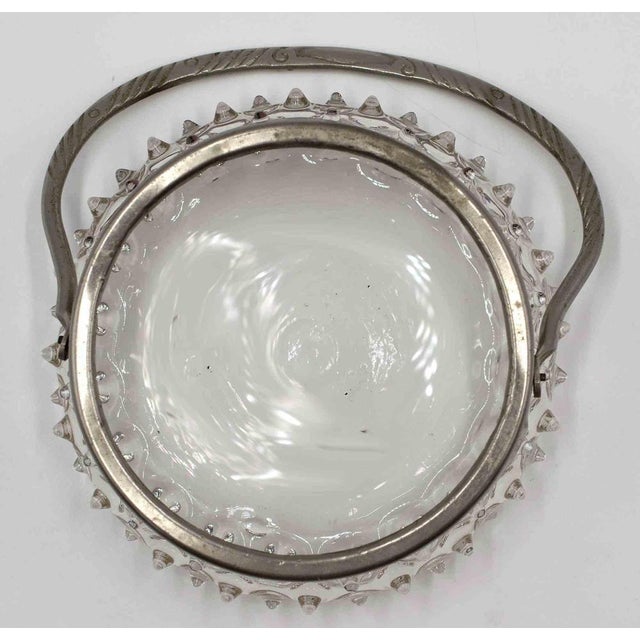 Murano Glass Basket with Silver-Toned Frame & Hobnail Design, Italy For Sale - Image 4 of 5