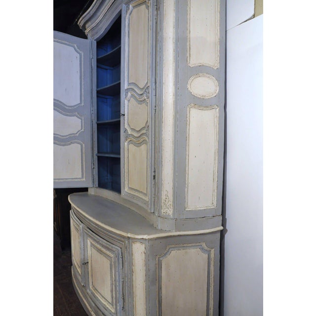 Blue French Regence Bombe Painted "Buffet Deux Corps" For Sale - Image 8 of 10