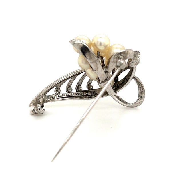 1990s Mikimoto Estate Akoya Pearl Brooch Sterling Silver 6.50 mm For Sale In New York - Image 6 of 10