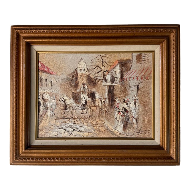 Boris Chezar (American, 1913–2008) Parisian Street Scene Oil and Sand on Canvas Painting, Framed For Sale