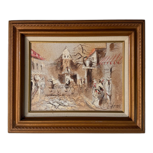 Boris Chezar (American, 1913–2008) Parisian Street Scene Oil and Sand on Canvas Painting, Framed