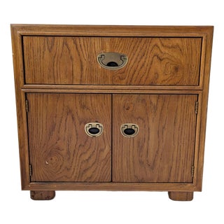 1980s Campaign Style Burl Oak Nightstand Passage Collection by Drexel For Sale