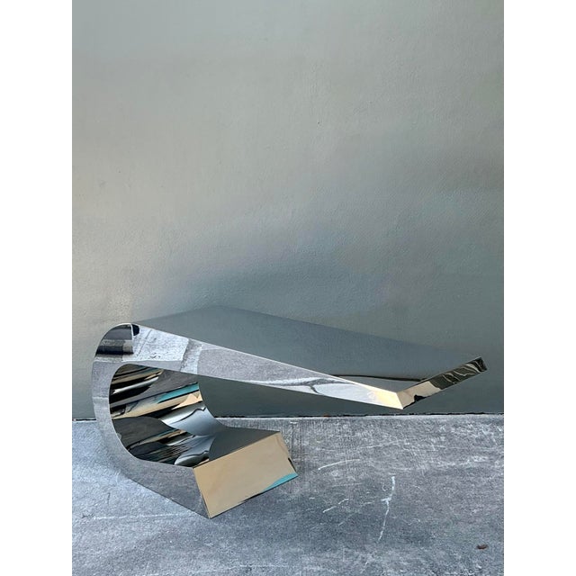 Contemporary Vintage Italian Polished Chrome Giancarlo Pretazzoli Onda-C Desk For Sale - Image 3 of 12