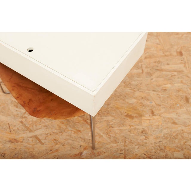 Folding Metal Frame Box with Leather Compartment in White Painted Plywood from Wohnhilfe, 1950s For Sale - Image 4 of 12