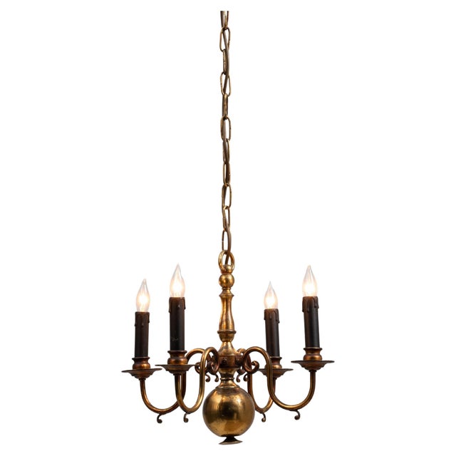 20th Century Belgian Colonial Revival Brass Three-Arm Chandelier For Sale - Image 15 of 18