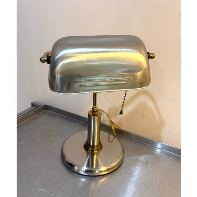 Silver/Brass Banker's Style Desk Lamp For Sale - Image 6 of 6