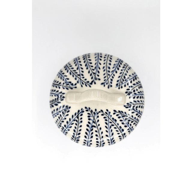 Hand-Painted Bat Trang Lidded Ceramic Bowl With Indigo Leaf Motif For Sale - Image 4 of 4