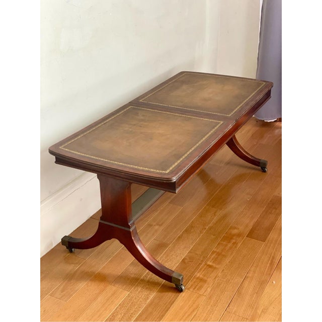 Antique Leather Top Coffee Card Game Extandable Table With Copper Tray For Sale In Pittsburgh - Image 6 of 10