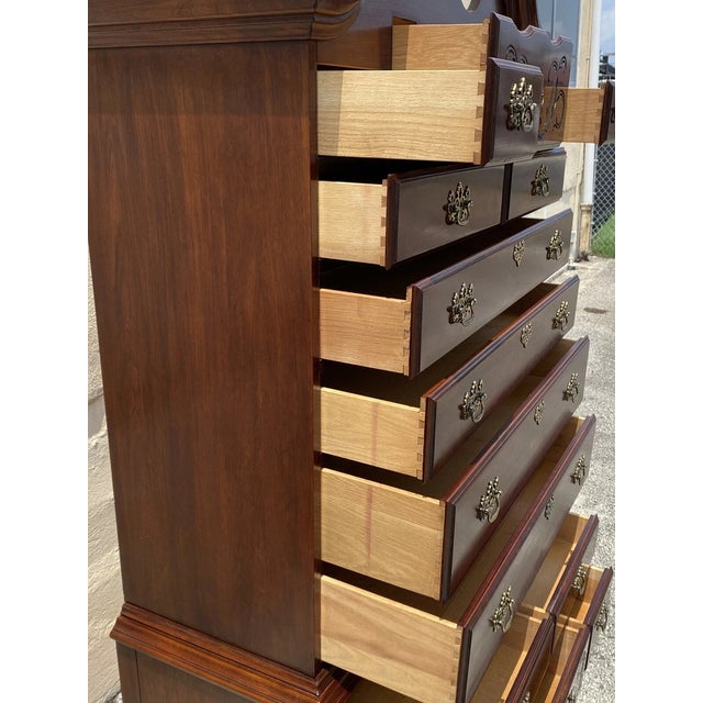 Vintage Thomasville Queen Anne Style Cherry Wood Highboy Tall Chest Dresser For Sale - Image 9 of 12
