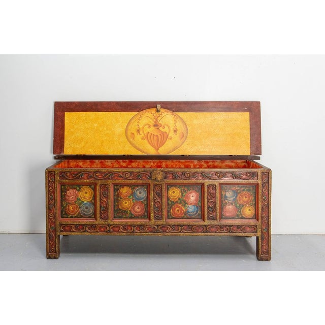 Spanish coffer or chest made circa 1960. This pine and wrought iron chest has been fully painted, even inside. Bunches of...