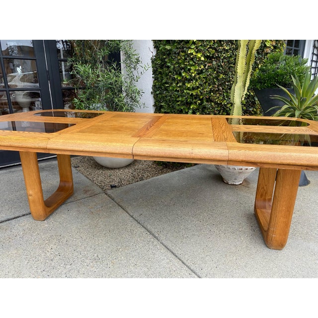 Brown 1980s Vintage Solid Oak and Smoke Glass Oval Dining Table For Sale - Image 8 of 8