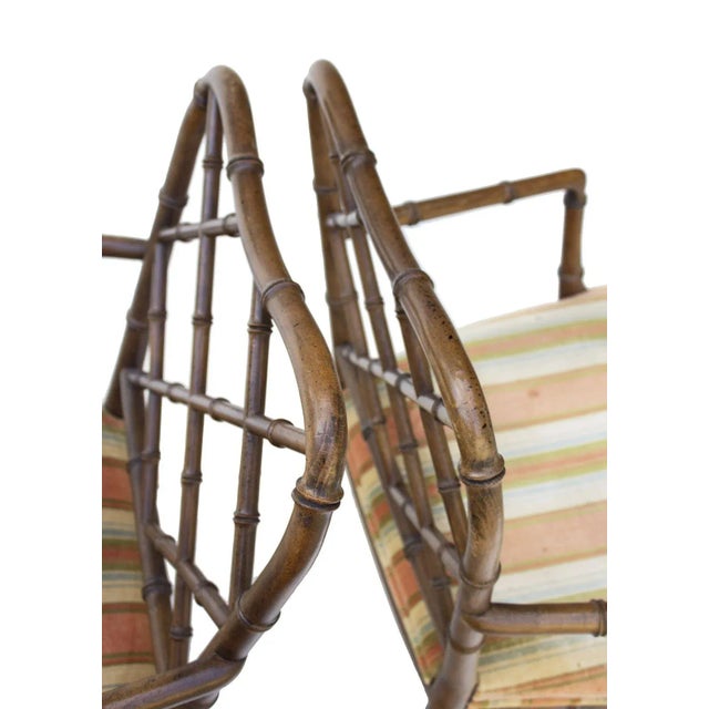 Hollywood Regency Faux Bamboo Hollywood Regency Armchairs, Pair For Sale - Image 3 of 12