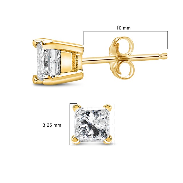 Early 21st Century IGI Certified 14k Yellow Gold 1/2 cttw 4-Prong Set Princess-Cut Solitaire Diamond Push Back Stud Earrings, A Pair For Sale - Image 5 of 7
