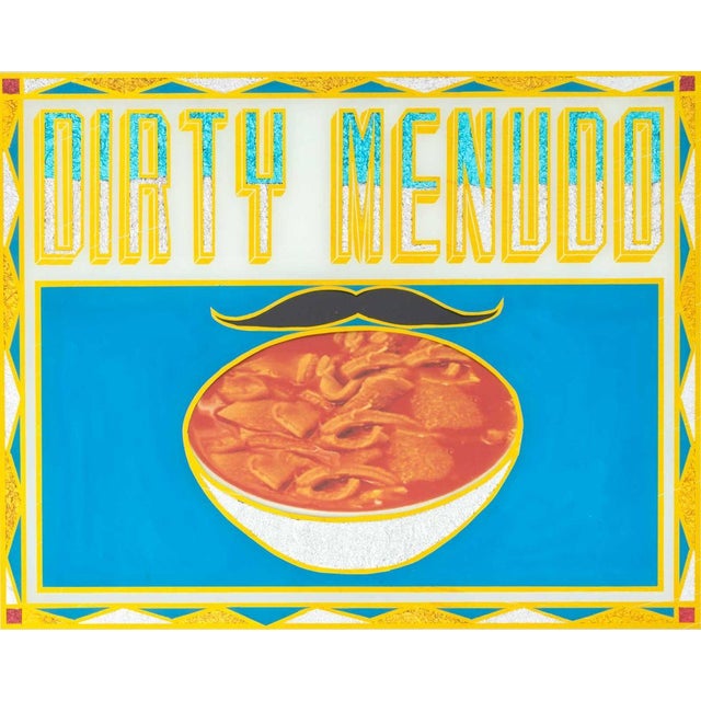 Eamon Ore-Giron (American, b. 1973), "Dirty Menudo", Mixed Media on Paper with collage elements, silver-tone metal frame....