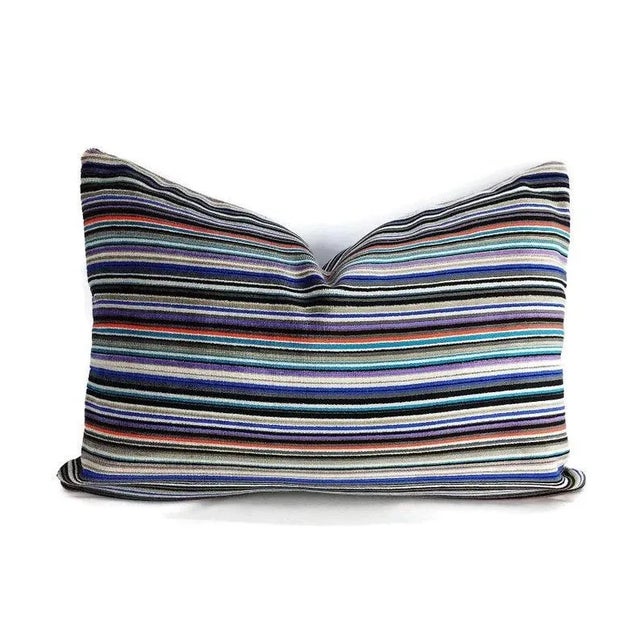 Not Yet Made - Made To Order Black, Silver, White, Purple & Blue Stripe Heavy Duty Velvet Lumbar Pillow Cover For Sale - Image 5 of 5