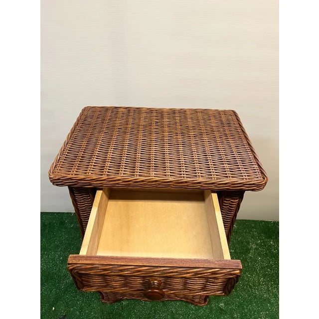 Vintage MCM Wicker Side Table With Drawer For Sale - Image 4 of 5