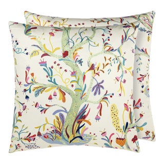 The House Of Scalamandré Enchanted Meadow Square Pillow In Aqua For Sale