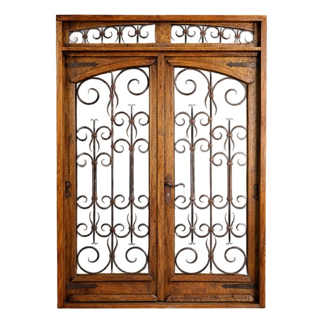 Handcrafted Solid Wood Rustic Double Exterior Door – Custom Mexican Design Made to Order For Sale