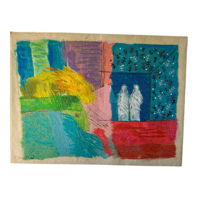1980s Calman Shemi “Canopy #6” Monumental Textile Soft Painting, 64” X 48”, Signed For Sale