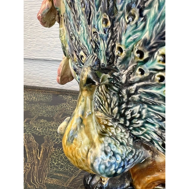 Antique French Majolica Jardinière Planter Peacock Onnaing Large Cache Pot C1880 For Sale - Image 14 of 18