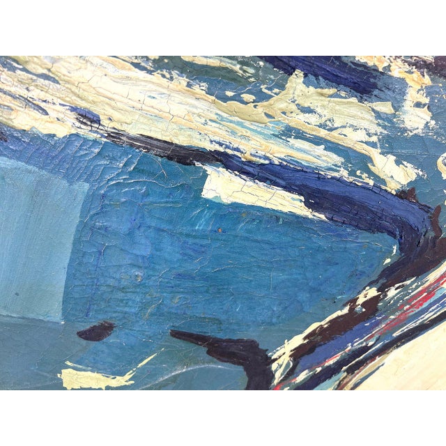 Vintage MCM Large 47" Blue Abstract Modern Painting Signed Harris For Sale In Denver - Image 6 of 12