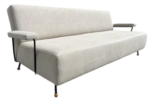 1950s Sofa Attributed to Milo Baughman, Black Iron, Kravet Beligan Linen