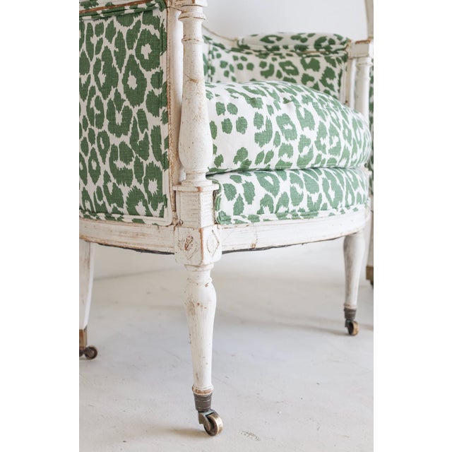 American Green Schumacher Cheetah Antique Chair on Casters For Sale - Image 3 of 4