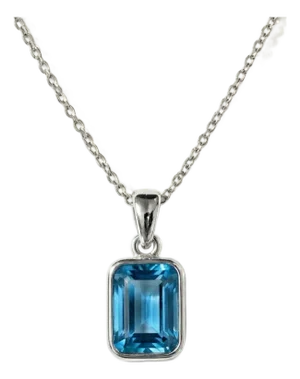 Swiss Blue Topaz Emerald Cut Pendant, 8 X 6mm Blue Topaz Statement Birthstone Pendant for Woman