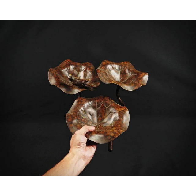 Leaf-Shaped 3-Tiered Lotus Bird Bath in Metal, 2000s For Sale - Image 12 of 14