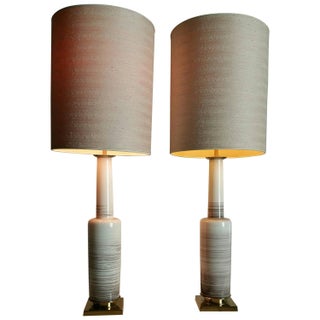 Crackle Glazed BoneCeramic Lamps by Stiffel - Pair For Sale