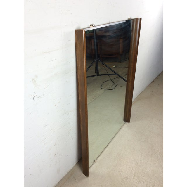 Mid Century Modern Tall Rectangular Wall Mirror With Unique Two Sided Walnut Frame and Beveled Edge For Sale - Image 10 of 14