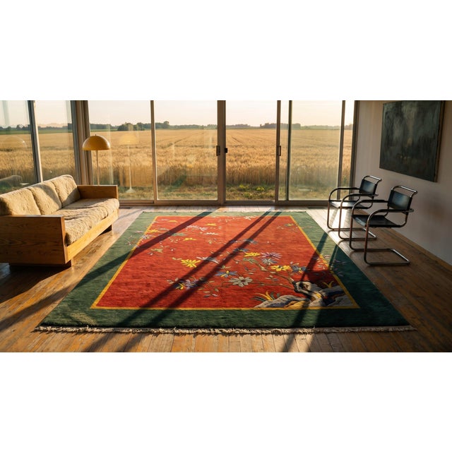 Textile Antique Chinese Art Deco Rug 9' 2" x 11' 8" For Sale - Image 7 of 8
