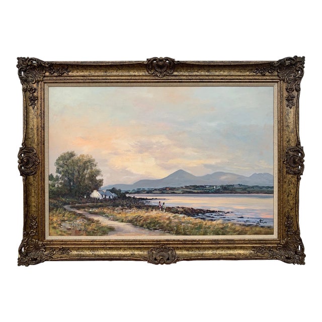 William Cunningham, Oil Painting of Murlough Bay with the Mourne Mountains in the Distance Ireland, 1990 Circa For Sale