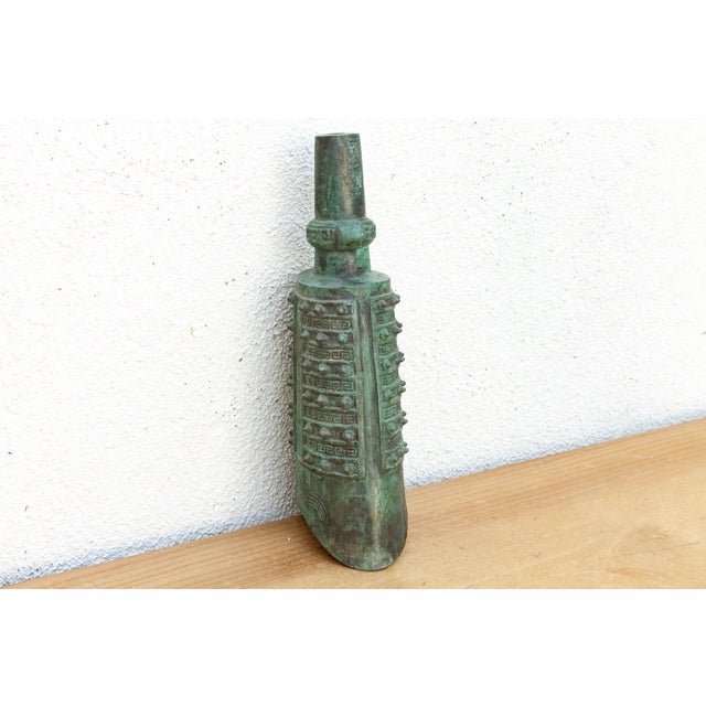 Chinese Imperial Antique Verdigris Bronze Bo Bell For Sale - Image 3 of 10