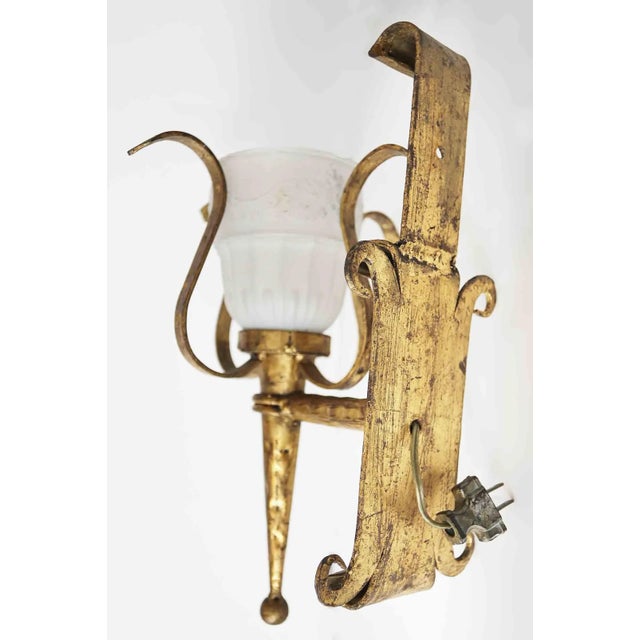 Gold Wall Sconces - Vintage Wrought Iron With Gilt Style Finish - A Pair For Sale - Image 8 of 11
