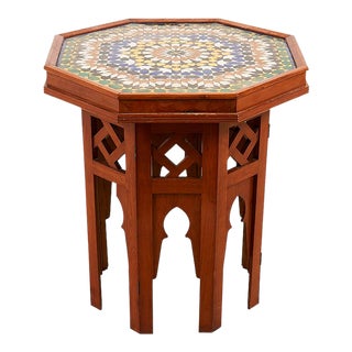 1940s Schumacher French Patterned Ceramic Top Side Table For Sale