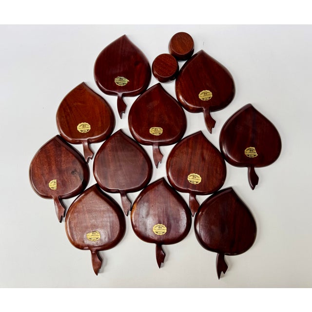Vintage Caribcraft Mahogany Apple Snack Plates and Cups, Set of 13 For Sale - Image 4 of 15