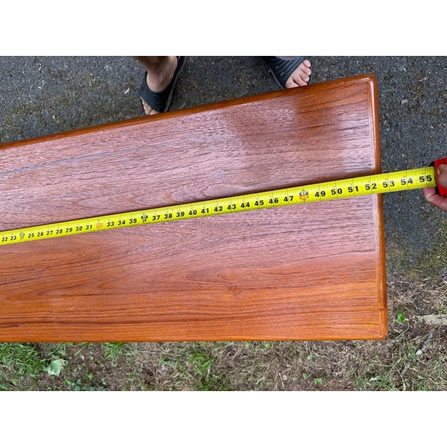 Wood Danish Mid Century Teak Floating Top Design Low Console Table. For Sale - Image 7 of 13